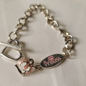 y2k McBling Coquette Girly Fairy Femi Silver & Pink Princess Charm Bracelet